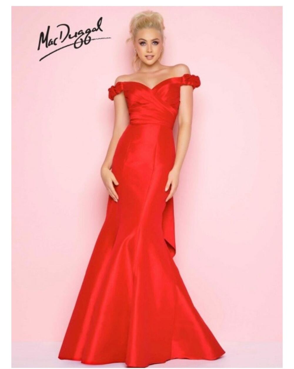 Flash by Mac Duggal Red Off the Shoulder Mermaid Style Dress Size 4